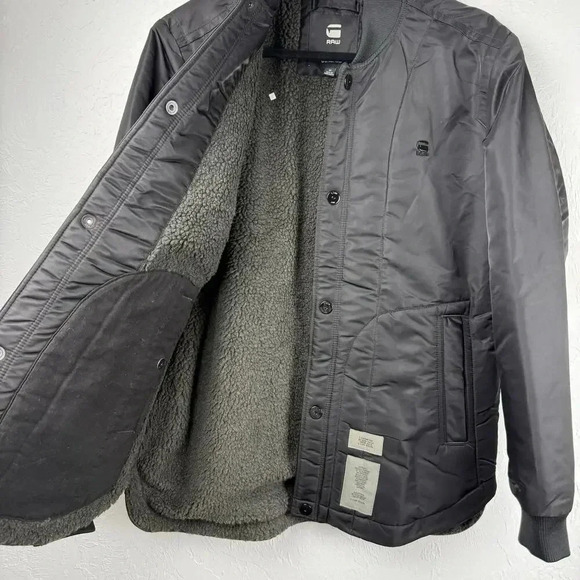 G Star Raw Sherpa Bomber Jacket Mens Medium Lined Snap Closure Winter Moto EUC - Picture 6 of 12